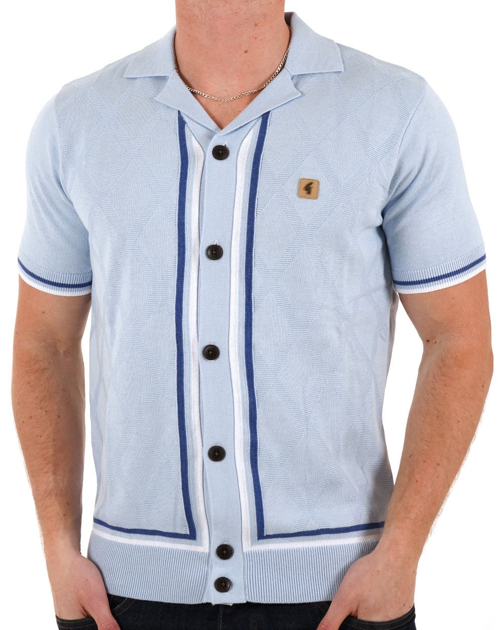 Gabicci Vintage Ross SS Knitted Shirt Azure - Image 2