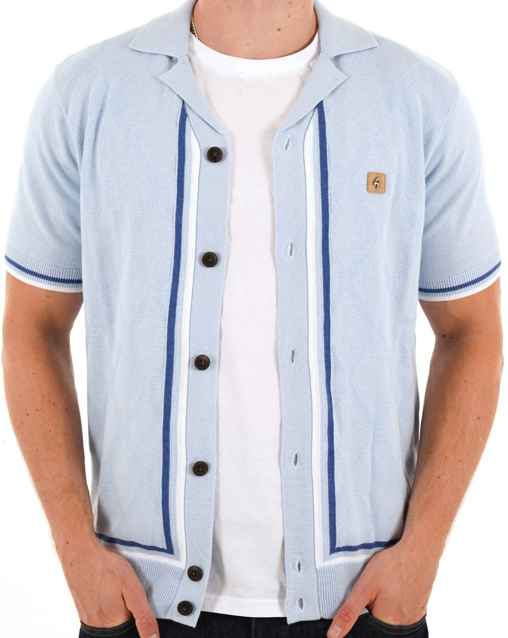 Gabicci Vintage Ross SS Knitted Shirt Azure - Image 4