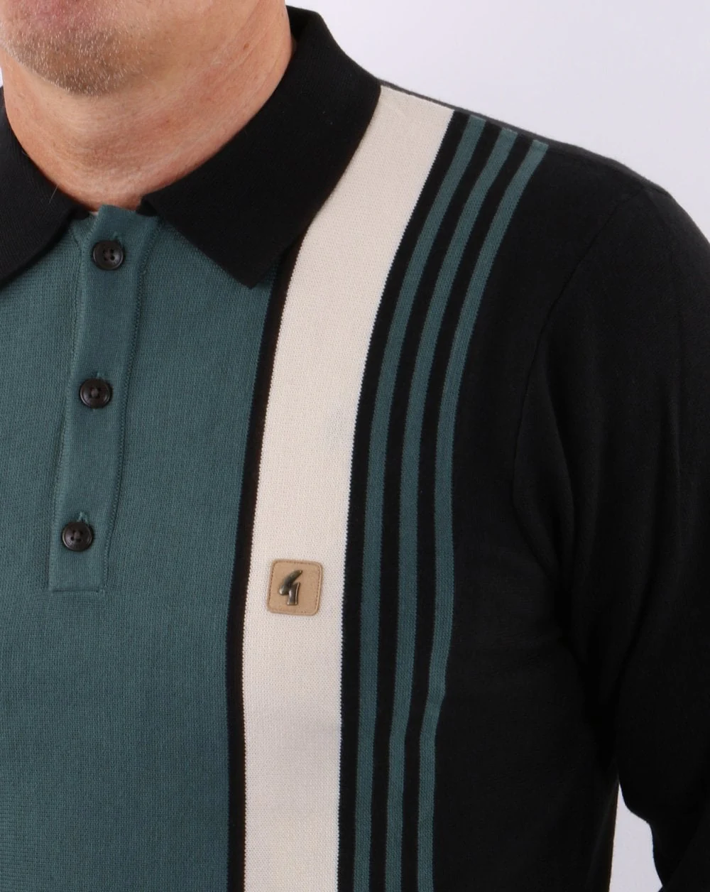 Gabicci Vintage Searle Knit Polo Black/Teal Green - Image 3