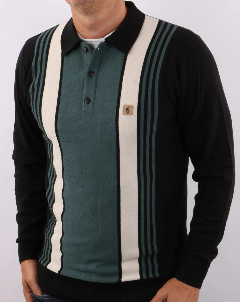 Gabicci Vintage Searle Knit Polo Black/Teal Green - Image 4
