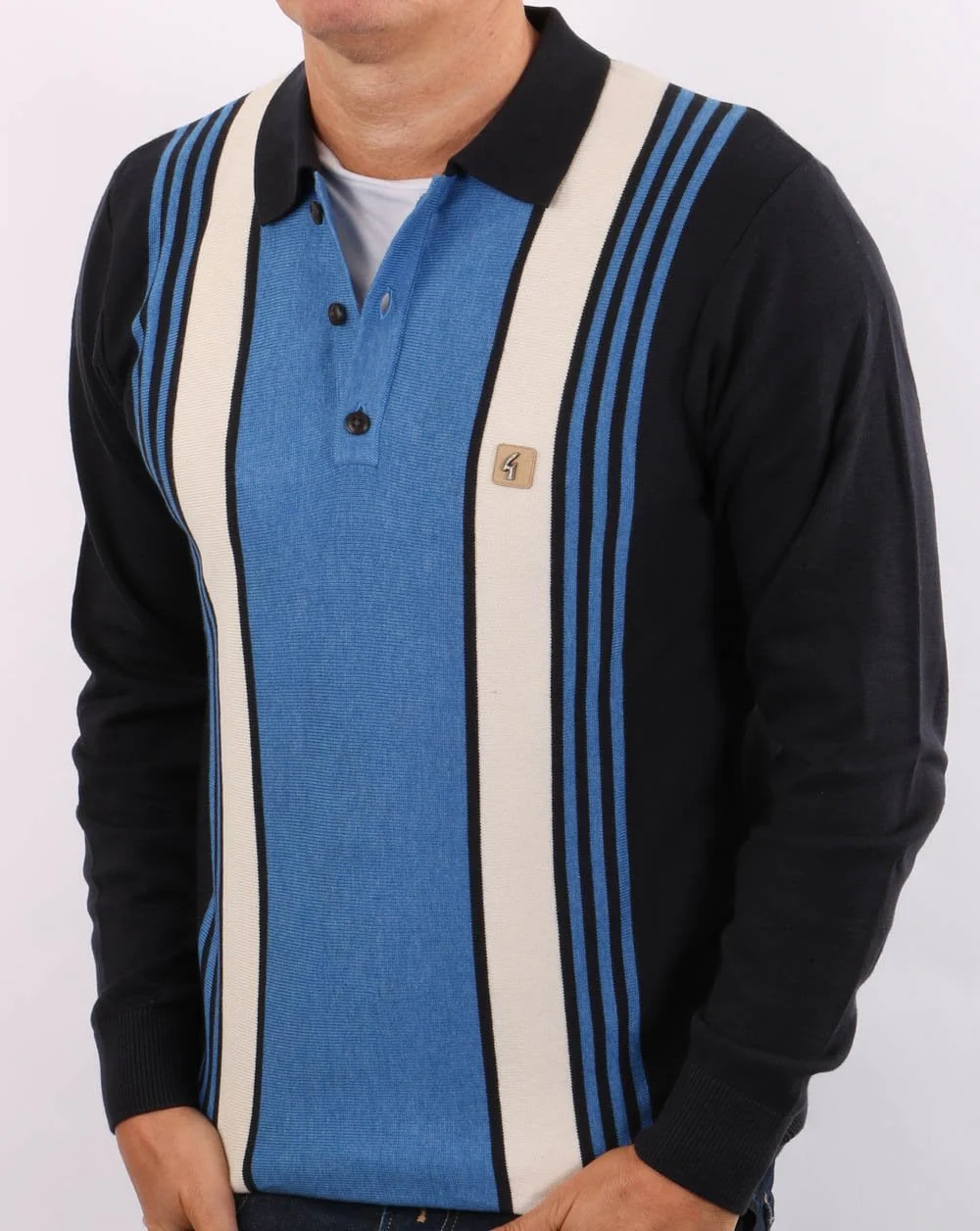 Gabicci Vintage Searle Knitted Polo Navy - Image 3