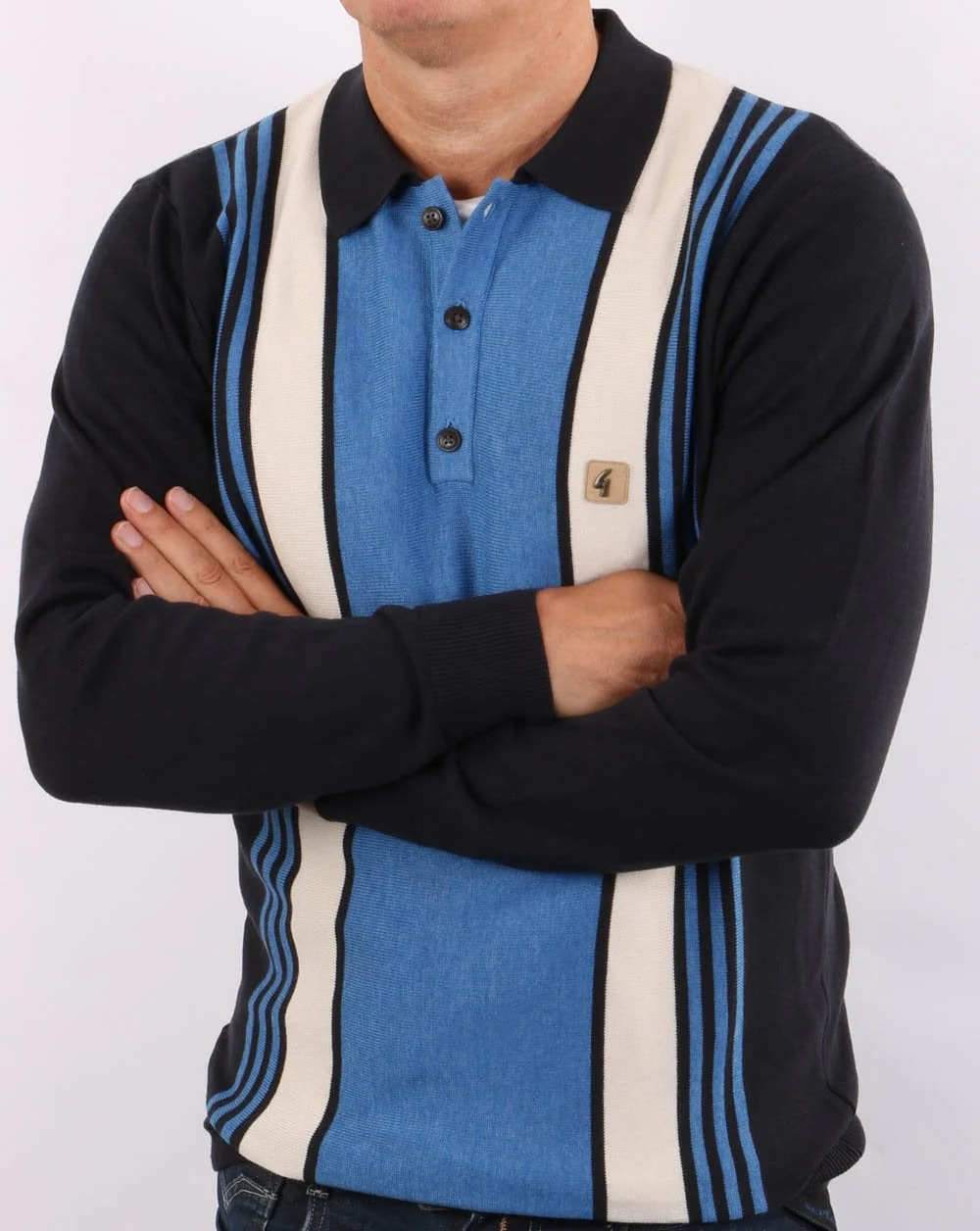 Gabicci Vintage Searle Knitted Polo Navy - Image 4