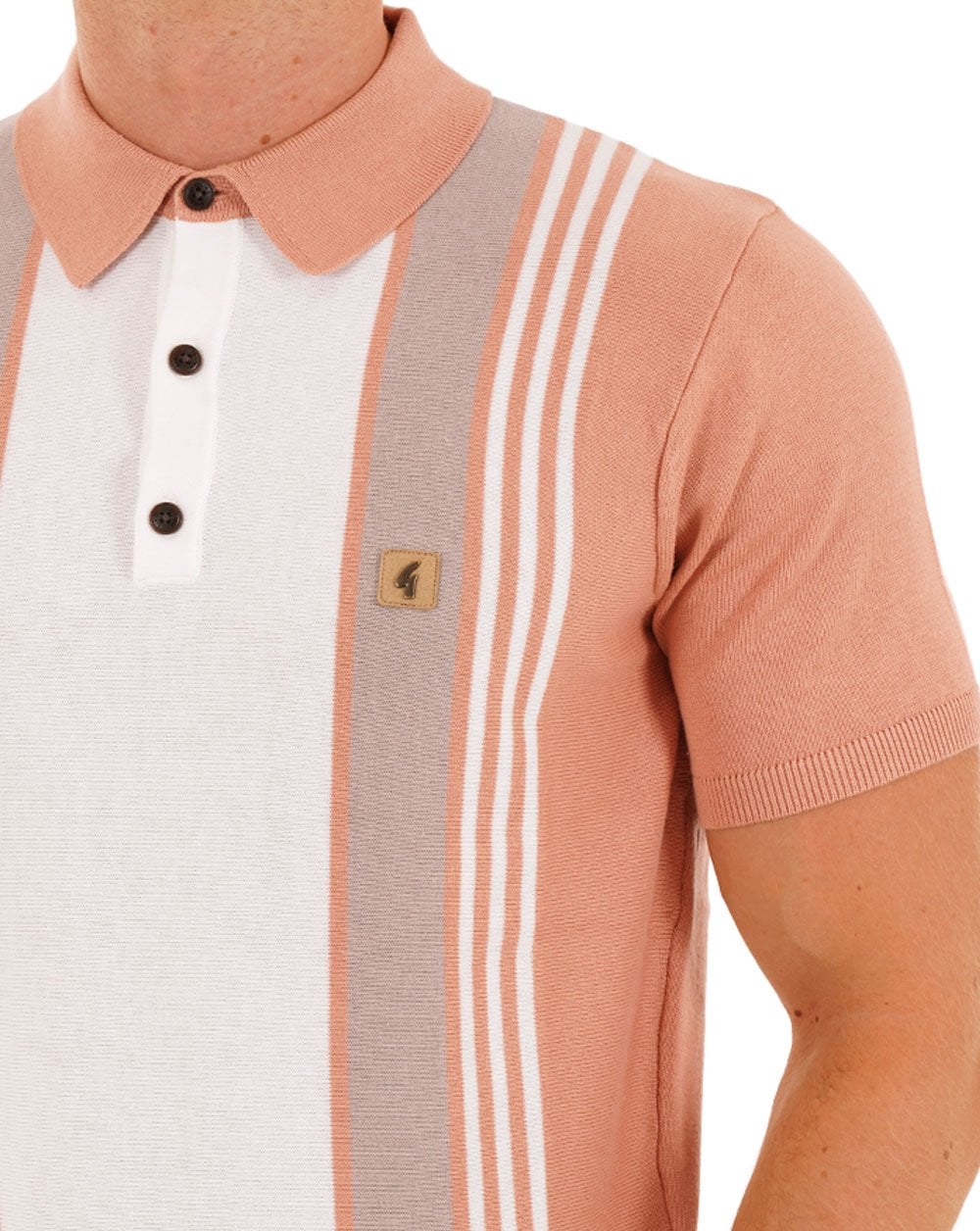 Gabicci Vintage Searle Knitted Polo Peach - Image 2