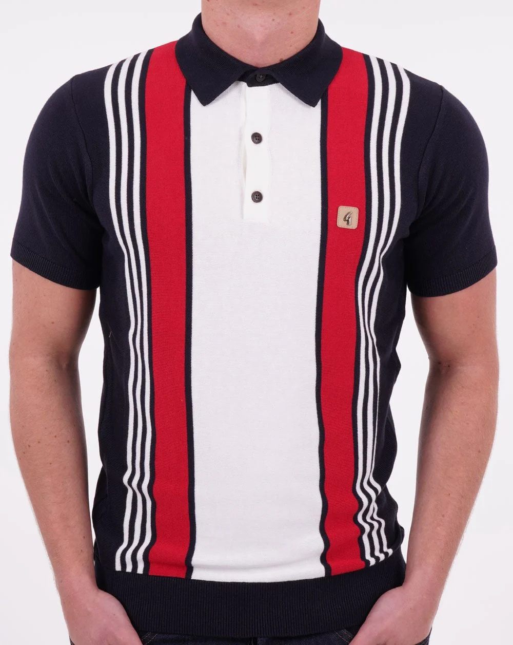 Gabicci Vintage Searle Knitted Polo Shirt Navy - Image 3