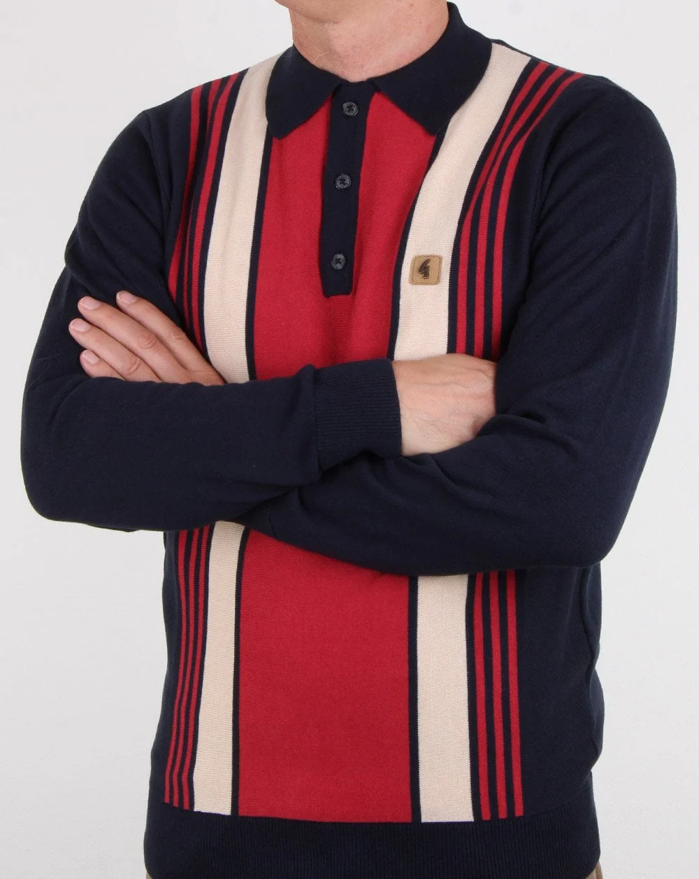Gabicci Vintage Searle Long Sleeve Polo Navy - Image 3