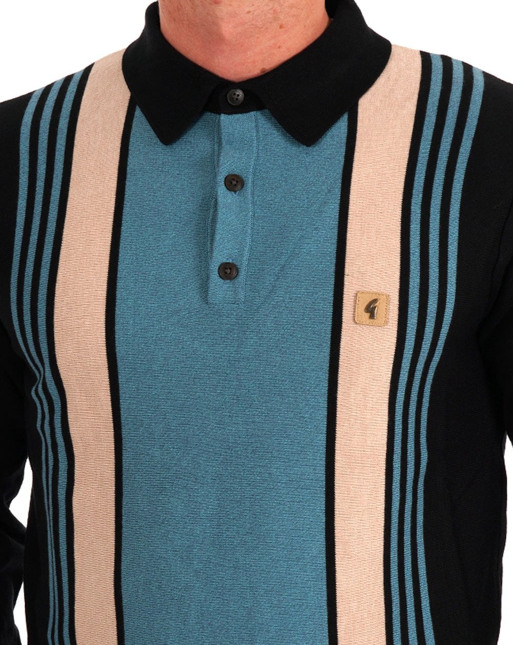 Gabicci Vintage Searle LS Knitted Polo Black - Image 2