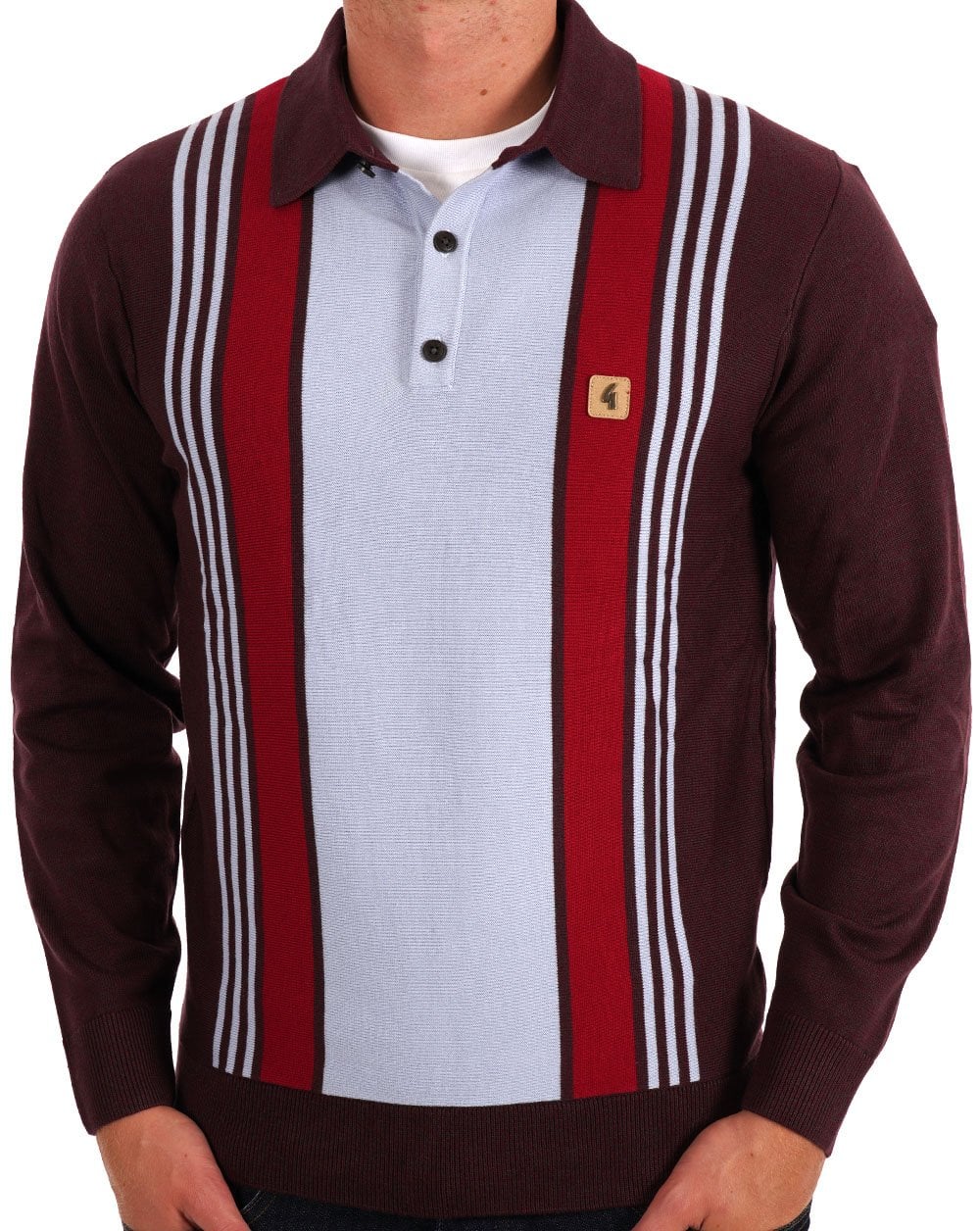 Gabicci Vintage Searle LS Knitted Polo Claret Sky - Image 2
