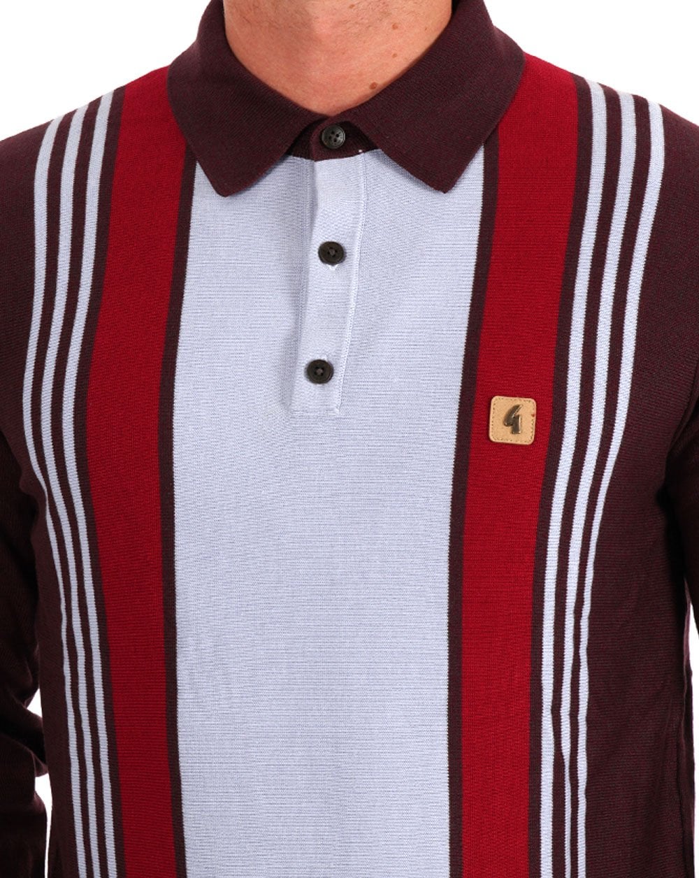 Gabicci Vintage Searle LS Knitted Polo Claret Sky - Image 3