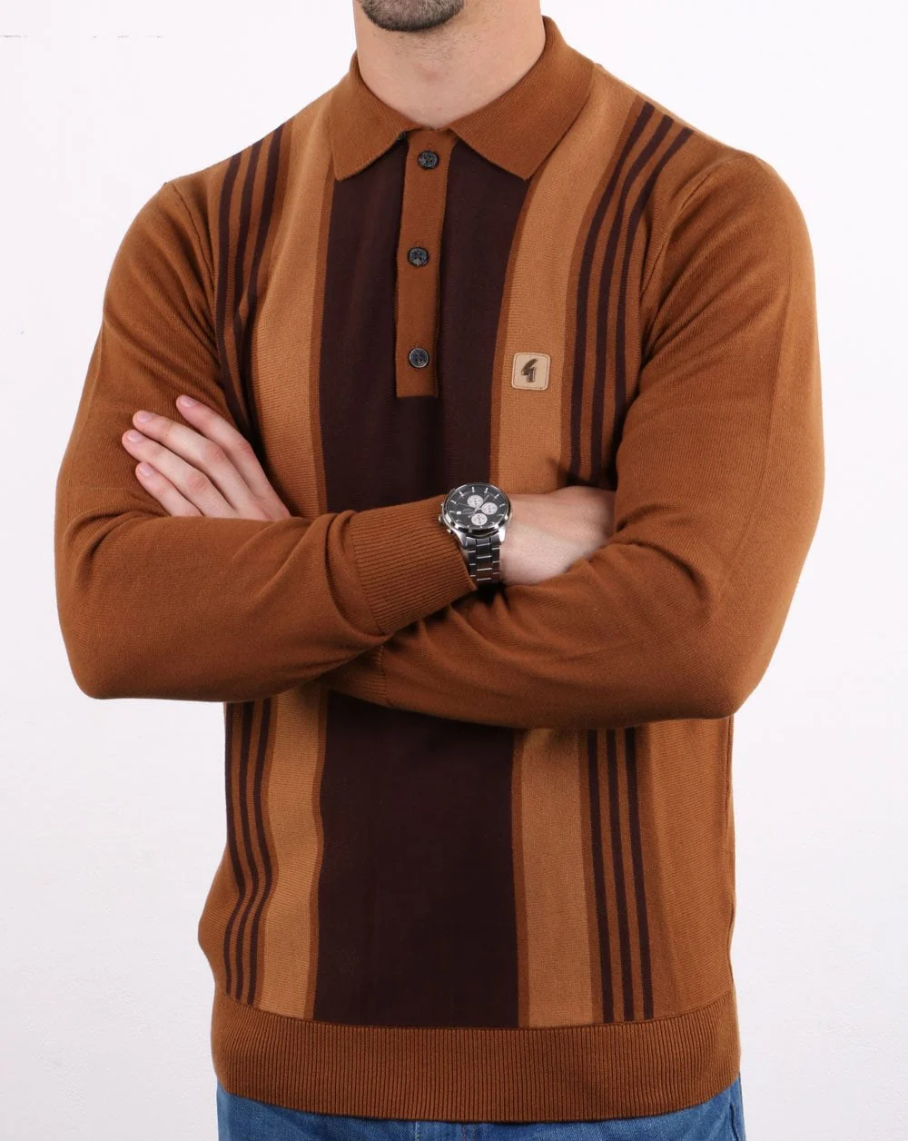 Gabicci Vintage Searle Polo Shirt Honey Brown - Image 3