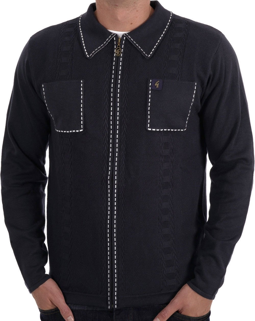 Gabicci Vintage Serge Knit Zip Up Navy - Image 2