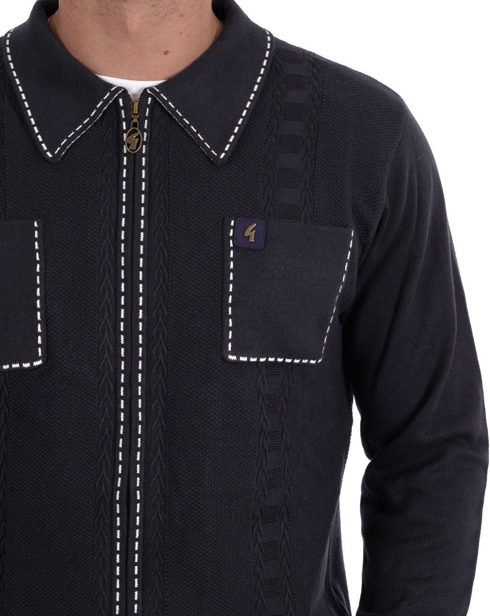 Gabicci Vintage Serge Knit Zip Up Navy - Image 3