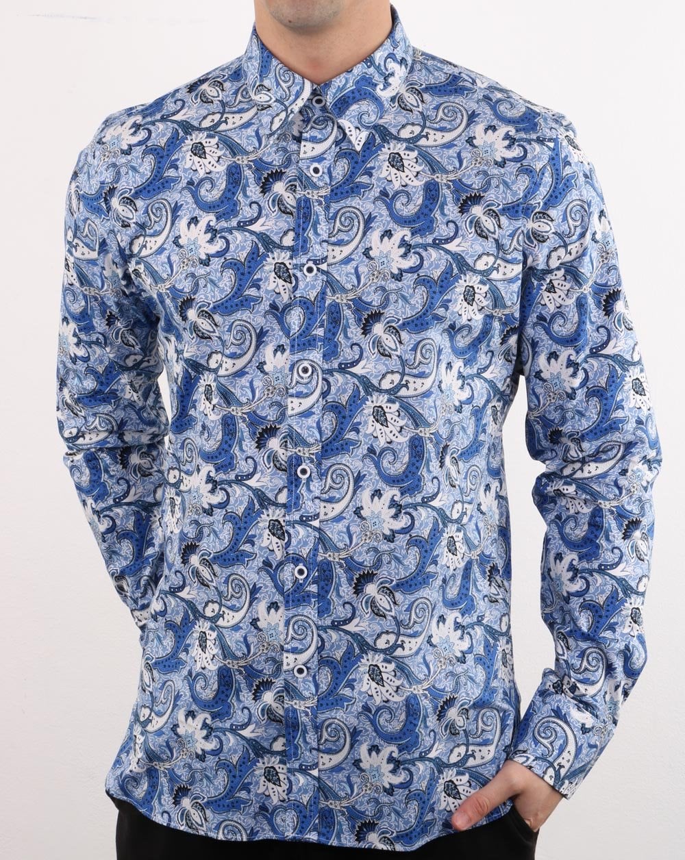 Gabicci Vintage Slick Shirt Blue Paisley - Image 2