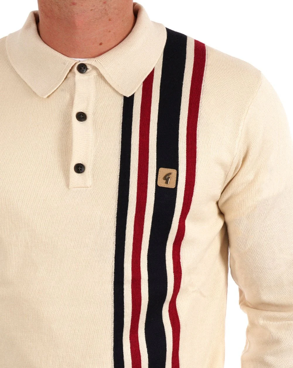 Gabicci Vintage Soda Knit LS Polo Cream - Image 2