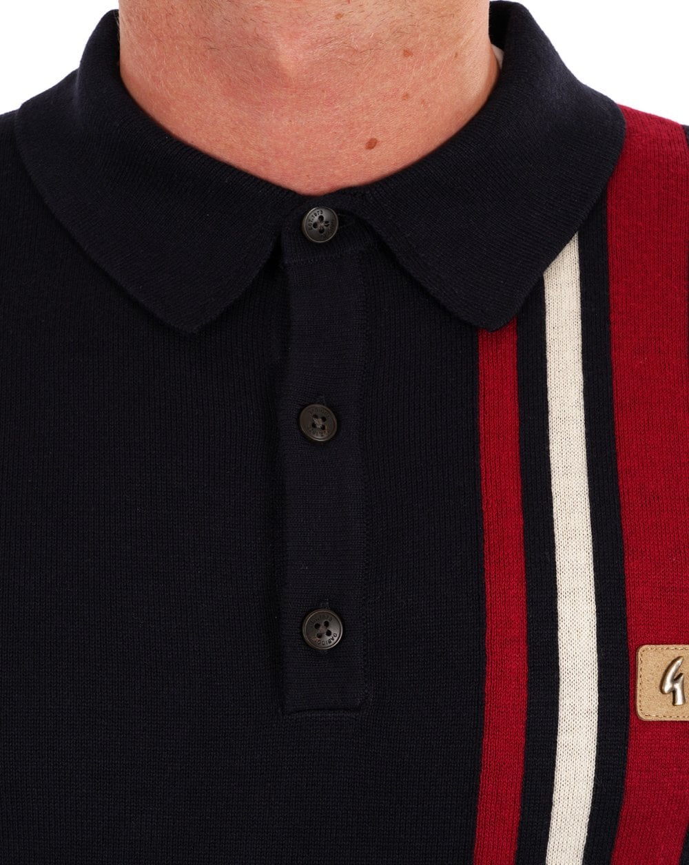 Gabicci Vintage Soda Knit LS Polo Navy Red - Image 2
