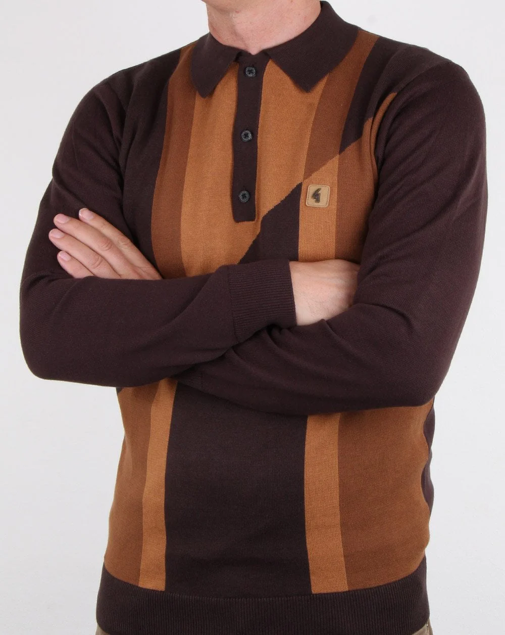 Gabicci Vintage Texas Long Sleeve Polo Espresso - Image 3