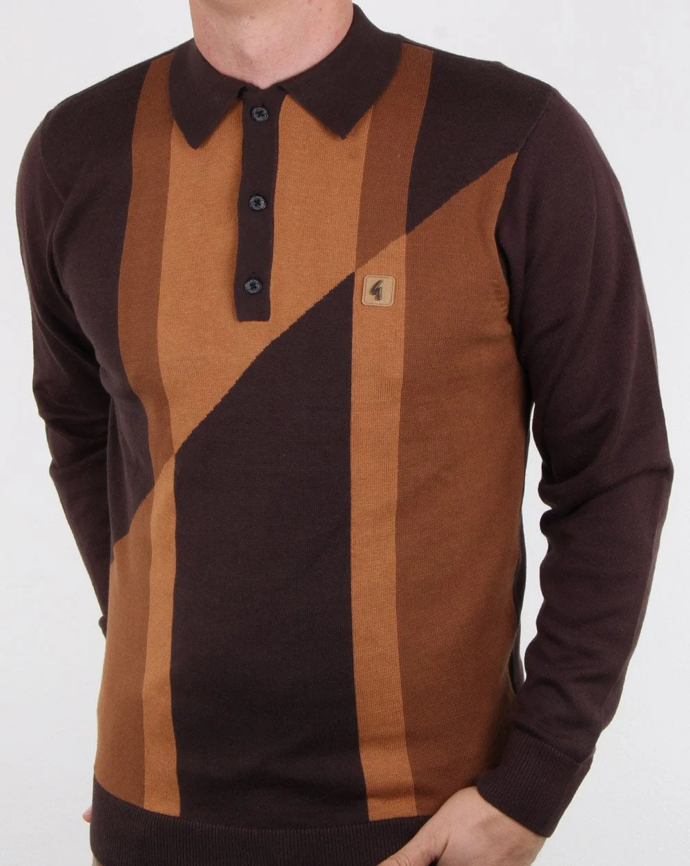Gabicci Vintage Texas Long Sleeve Polo Espresso - Image 4