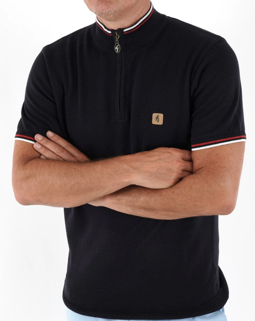 Gabicci Vintage Tipped 1/4 Zip Knit Navy - Image 2