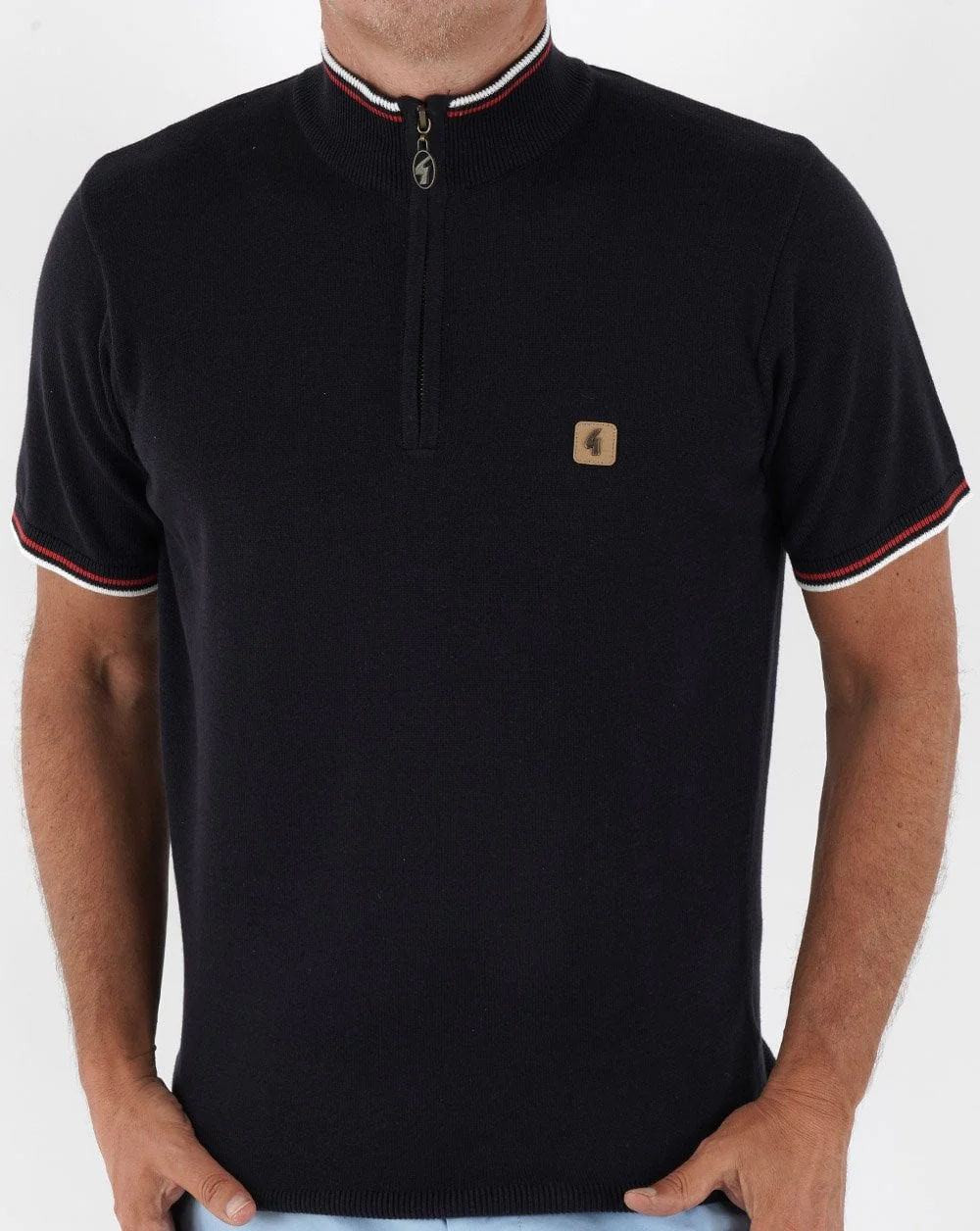 Gabicci Vintage Tipped 1/4 Zip Knit Navy - Image 3