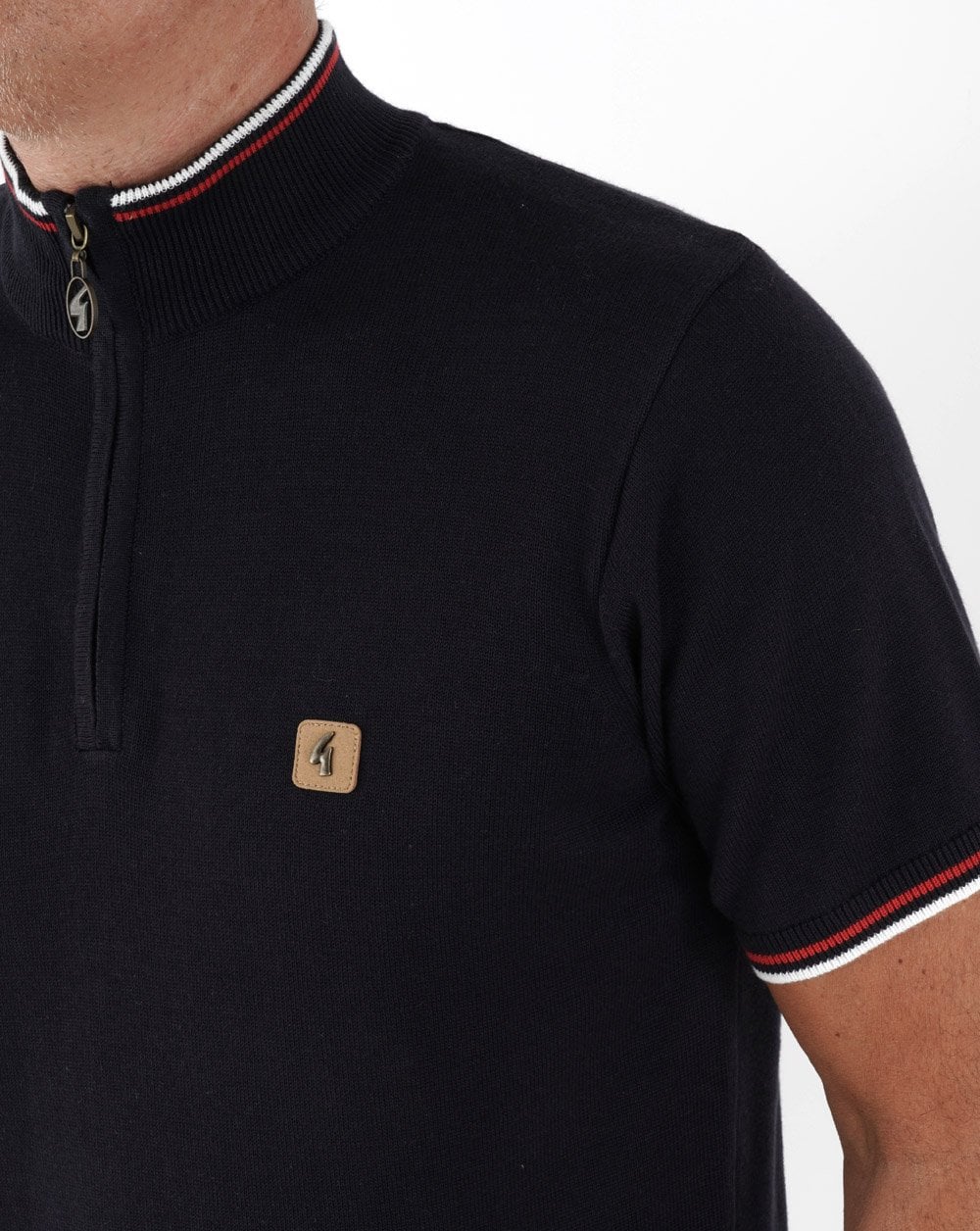 Gabicci Vintage Tipped 1/4 Zip Knit Navy - Image 4