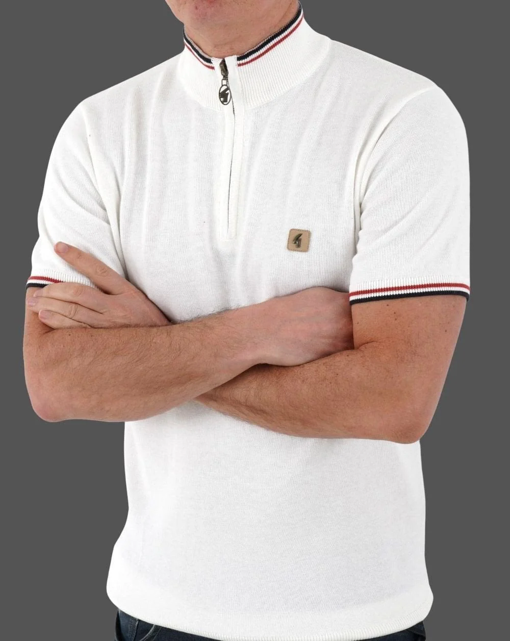 Gabicci Vintage Tipped 1/4 Zip Knit White - Image 2