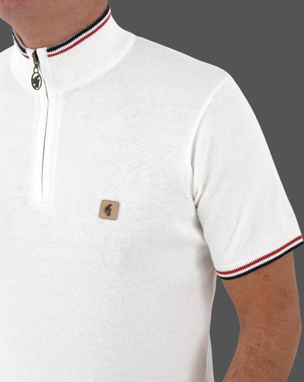 Gabicci Vintage Tipped 1/4 Zip Knit White - Image 3