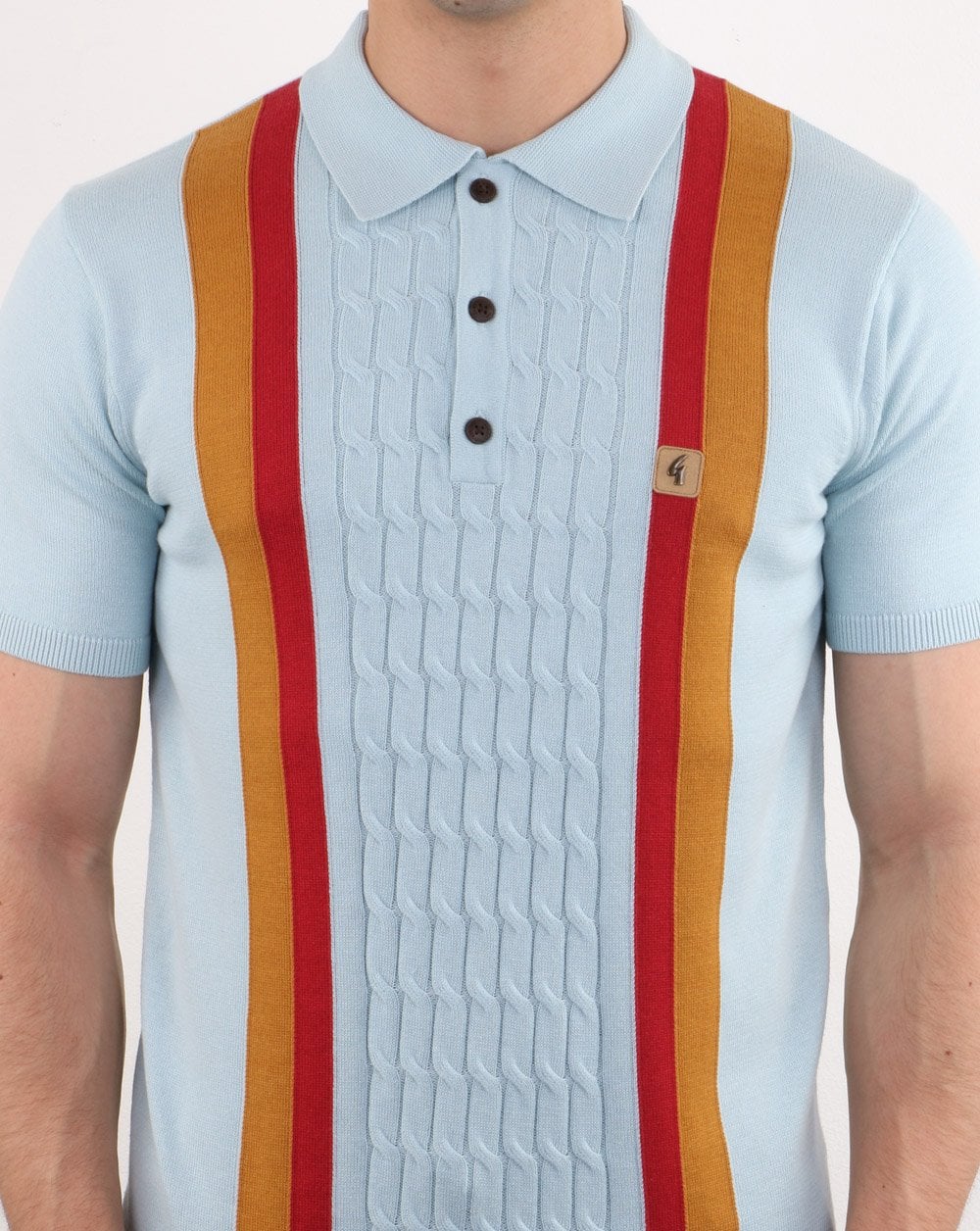 Gabicci Vintage Turney Striped Polo Sky Blue - Image 3