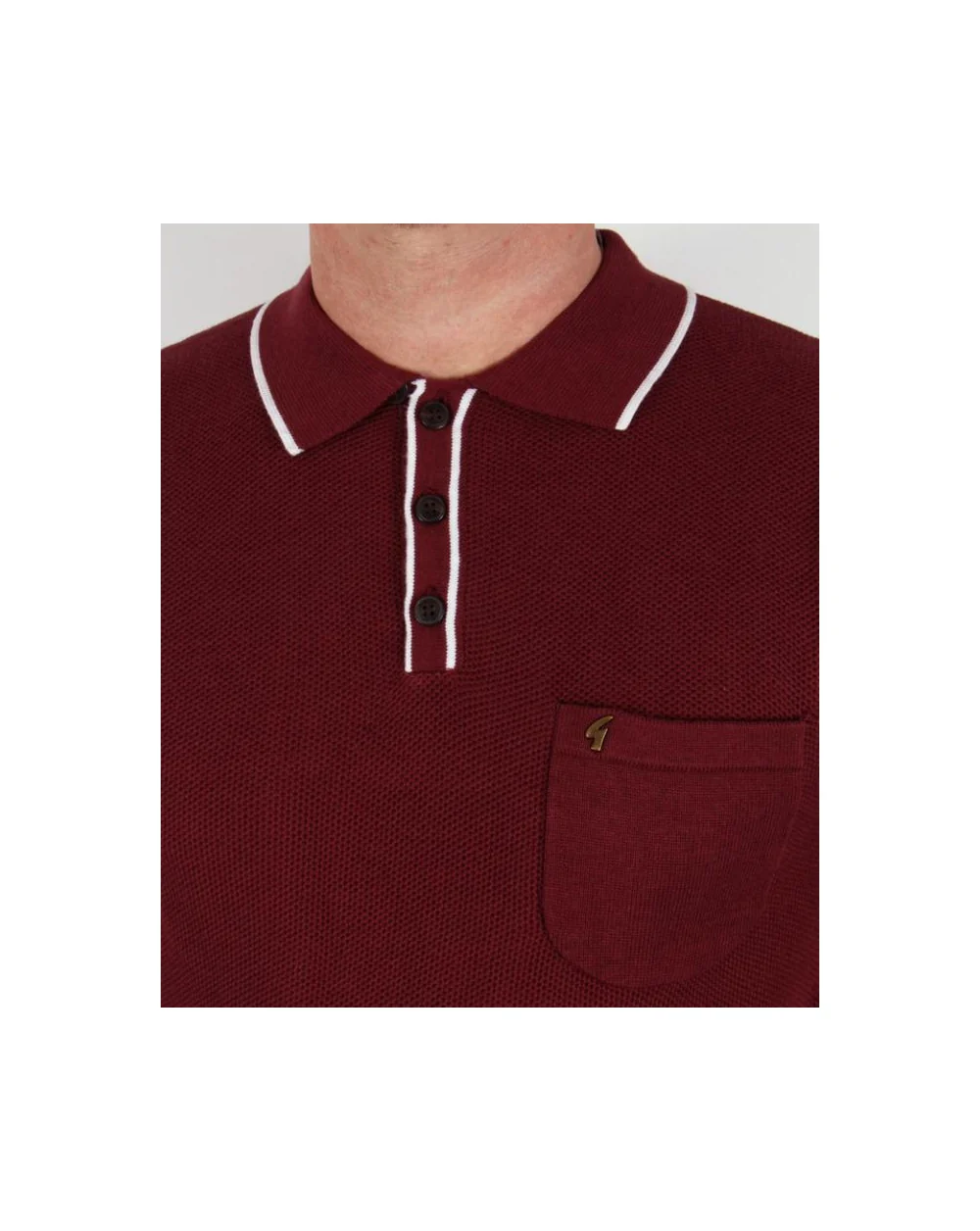 Gabicci Vintage Waffle Knitted Polo Shirt Port - Image 2