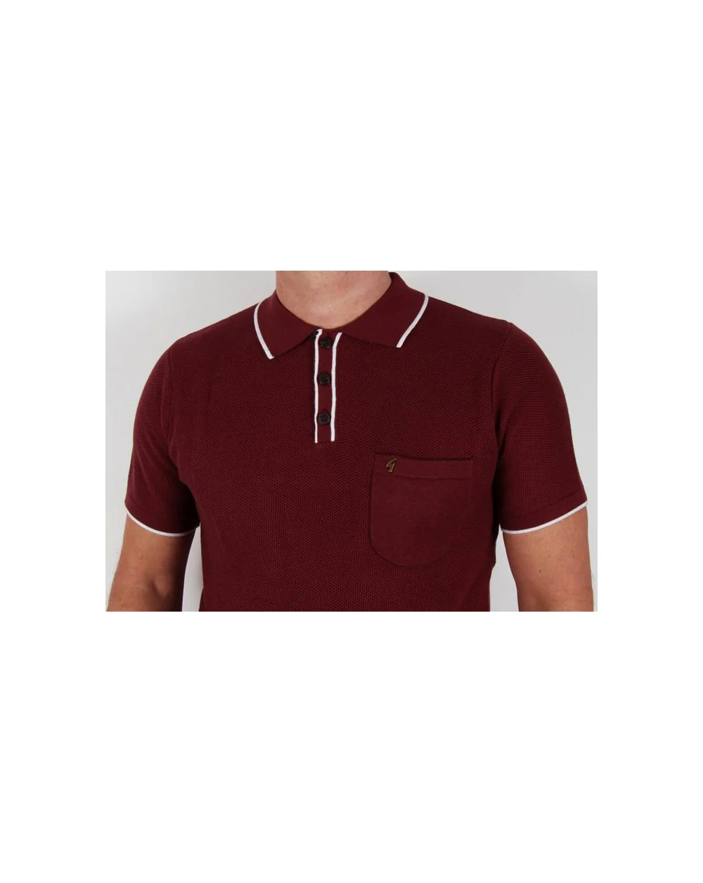 Gabicci Vintage Waffle Knitted Polo Shirt Port - Image 3