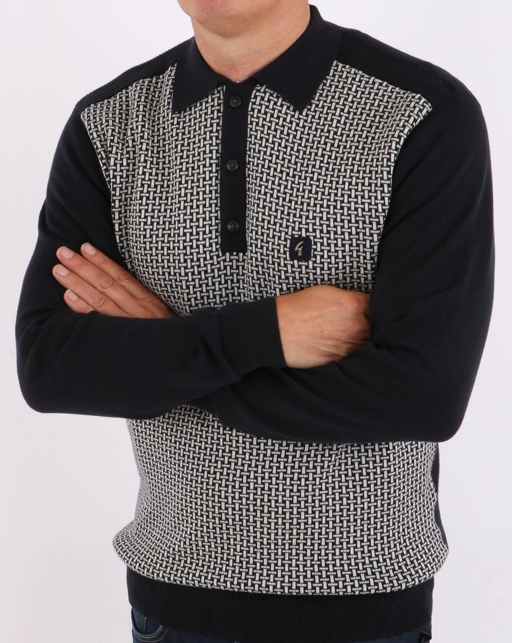 Gabicci Vintage Weaver Knitted Polo Navy/white - Image 2