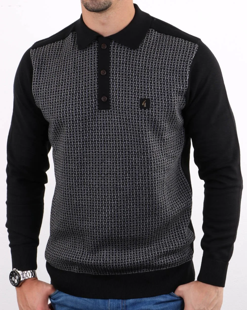 Gabicci Vintage Weaver Polo Shirt Black - Image 2