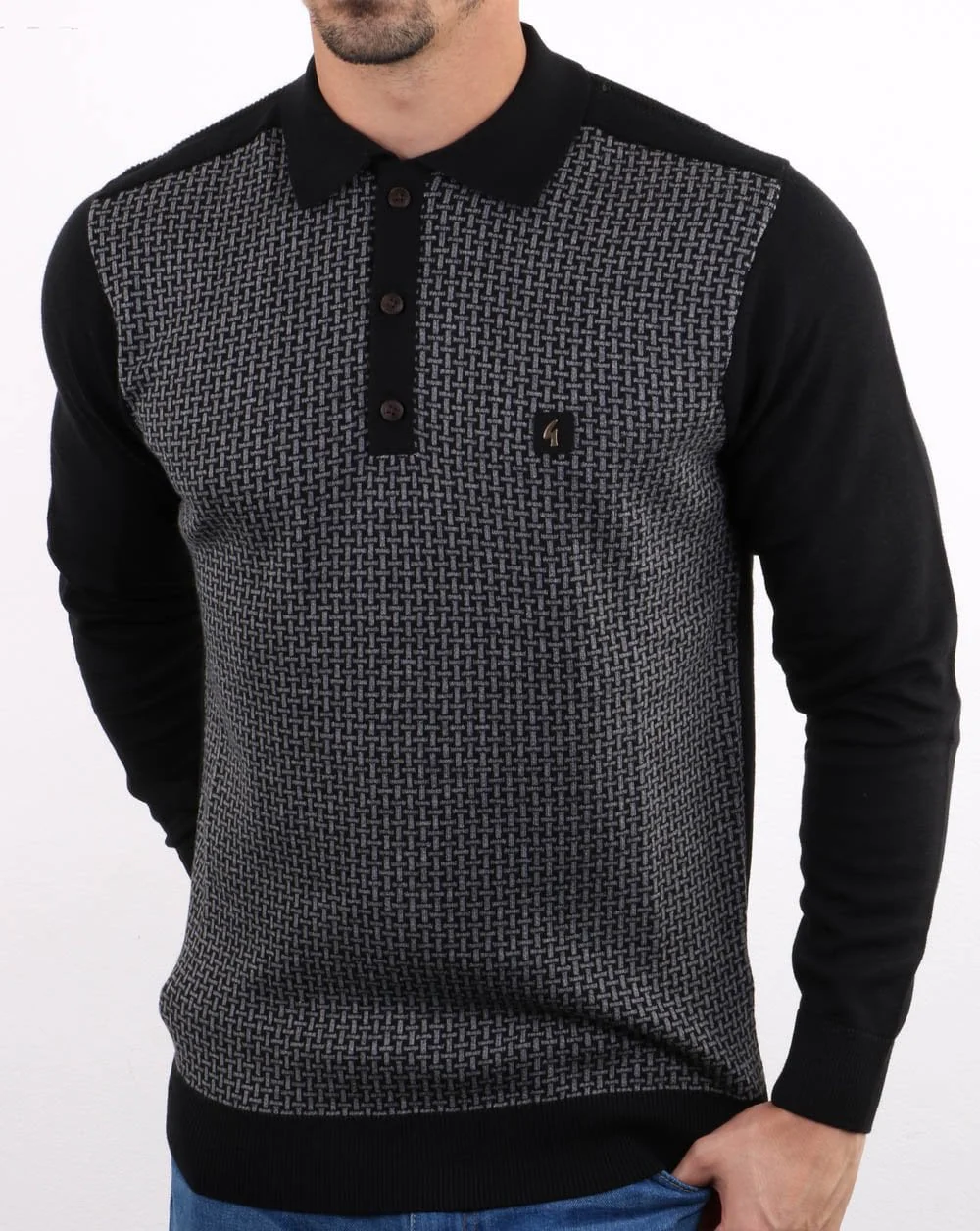 Gabicci Vintage Weaver Polo Shirt Black - Image 3