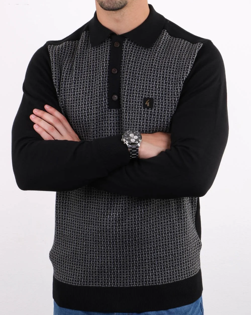 Gabicci Vintage Weaver Polo Shirt Black - Image 4