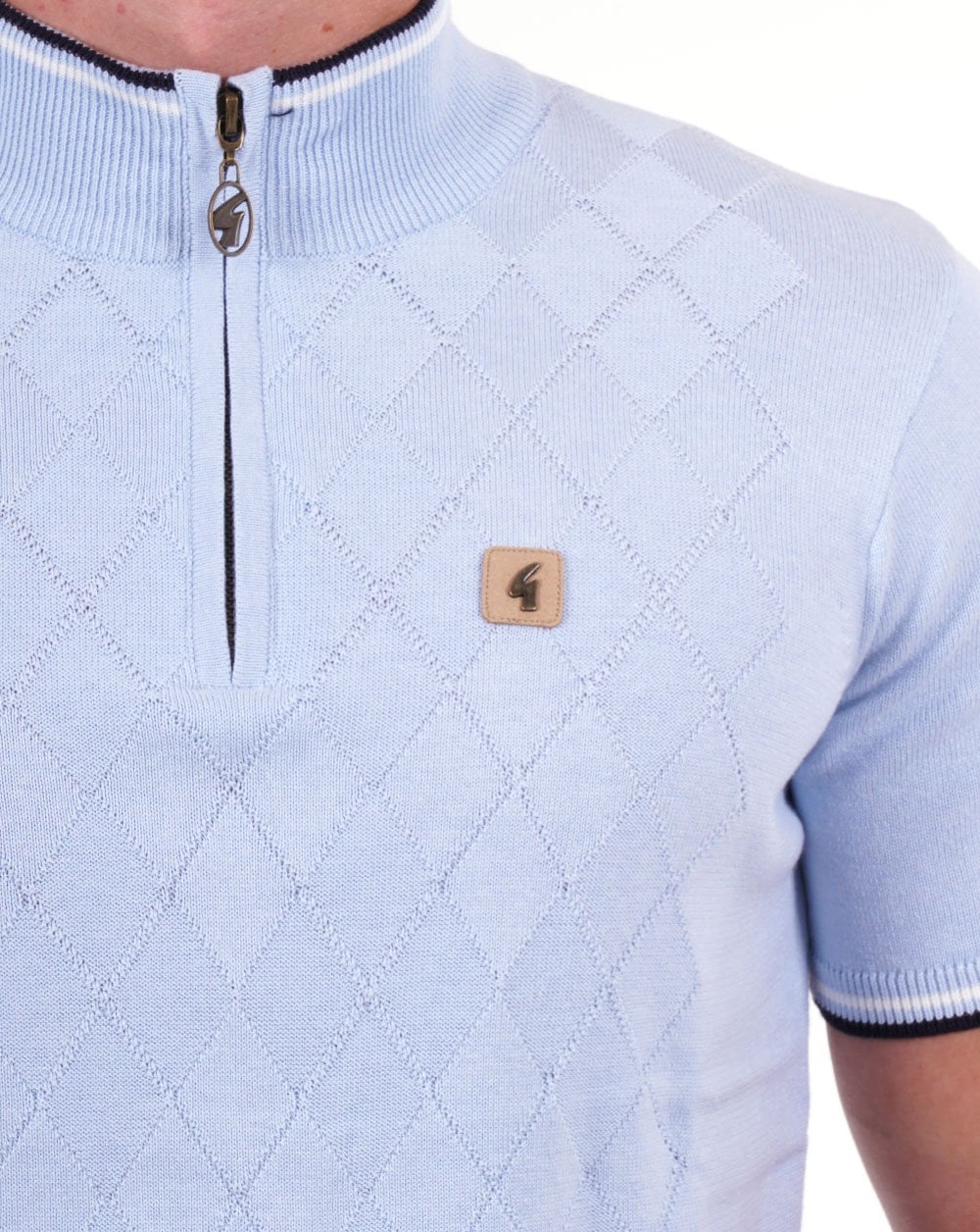 Gabicci Vintage Zande SS Knit Zip Neck Sky - Image 2