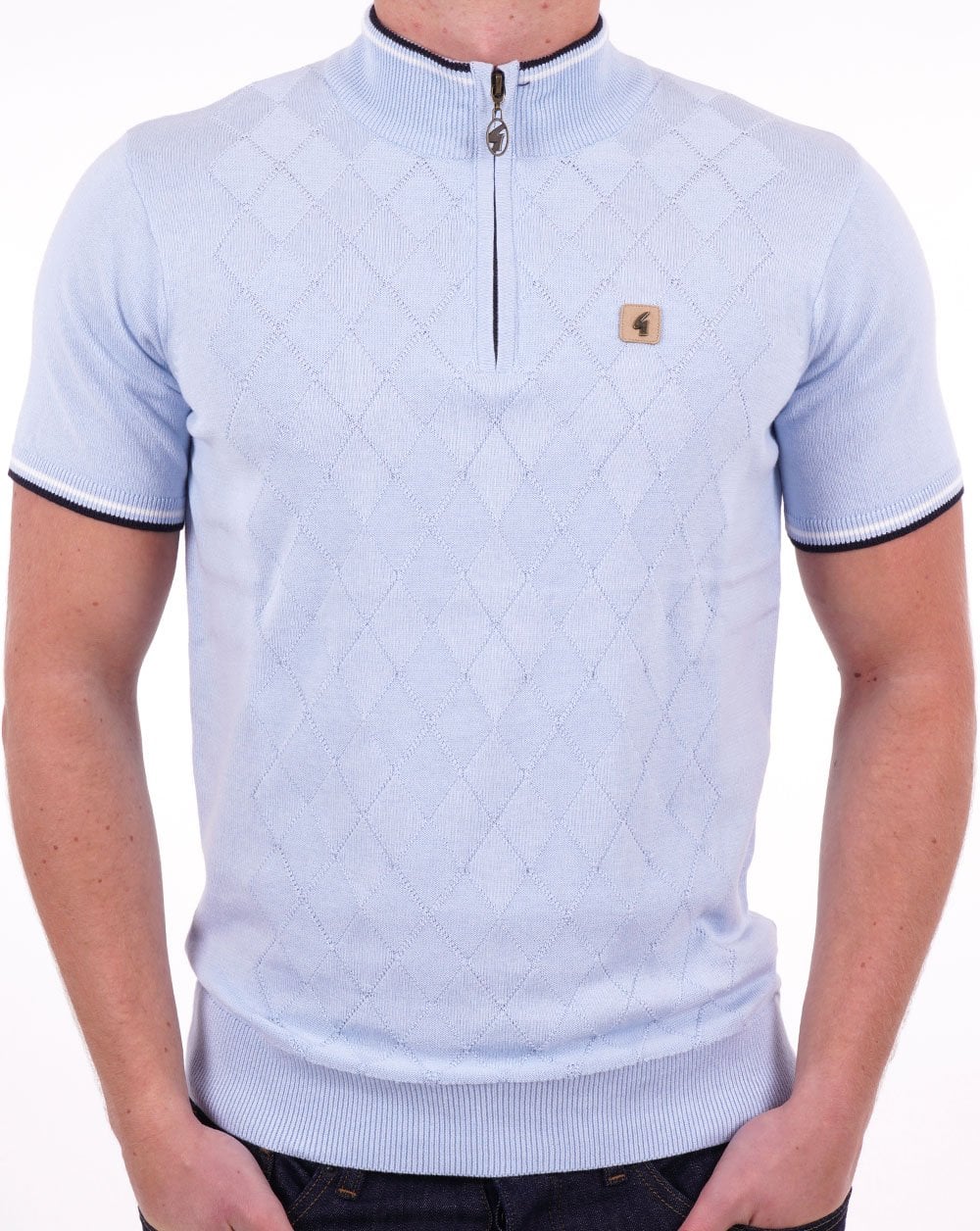 Gabicci Vintage Zande SS Knit Zip Neck Sky - Image 3