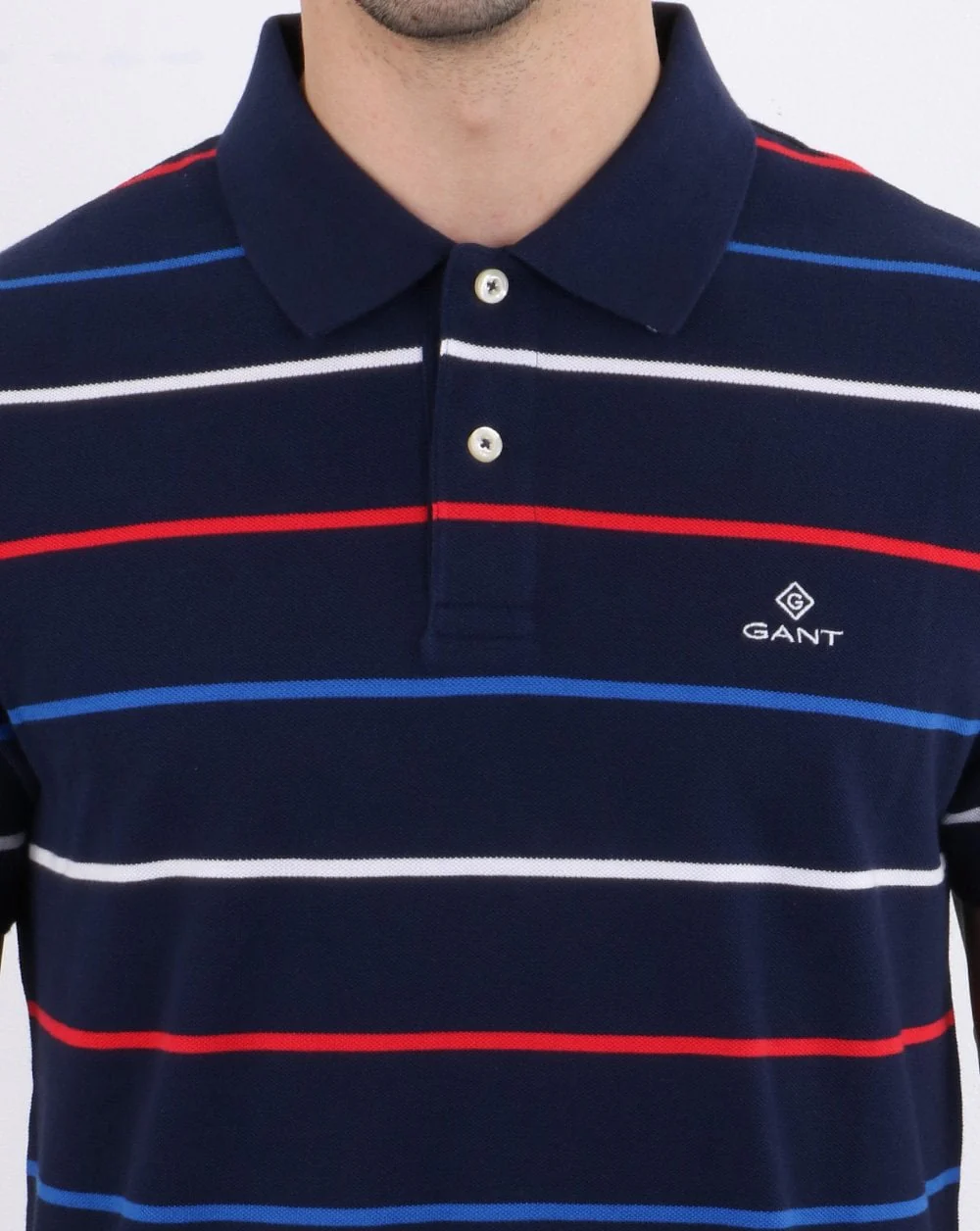 Gant Breton Stripe Polo Shirt Navy Multi - Image 2