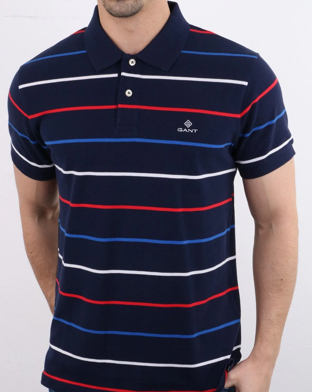 Gant Breton Stripe Polo Shirt Navy Multi - Image 3