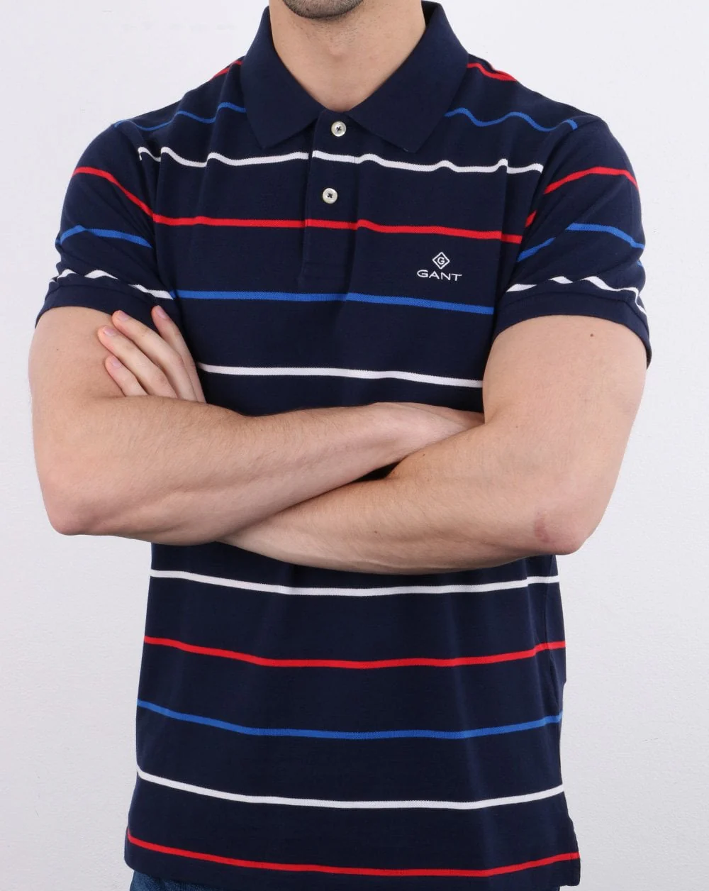 Gant Breton Stripe Polo Shirt Navy Multi - Image 4