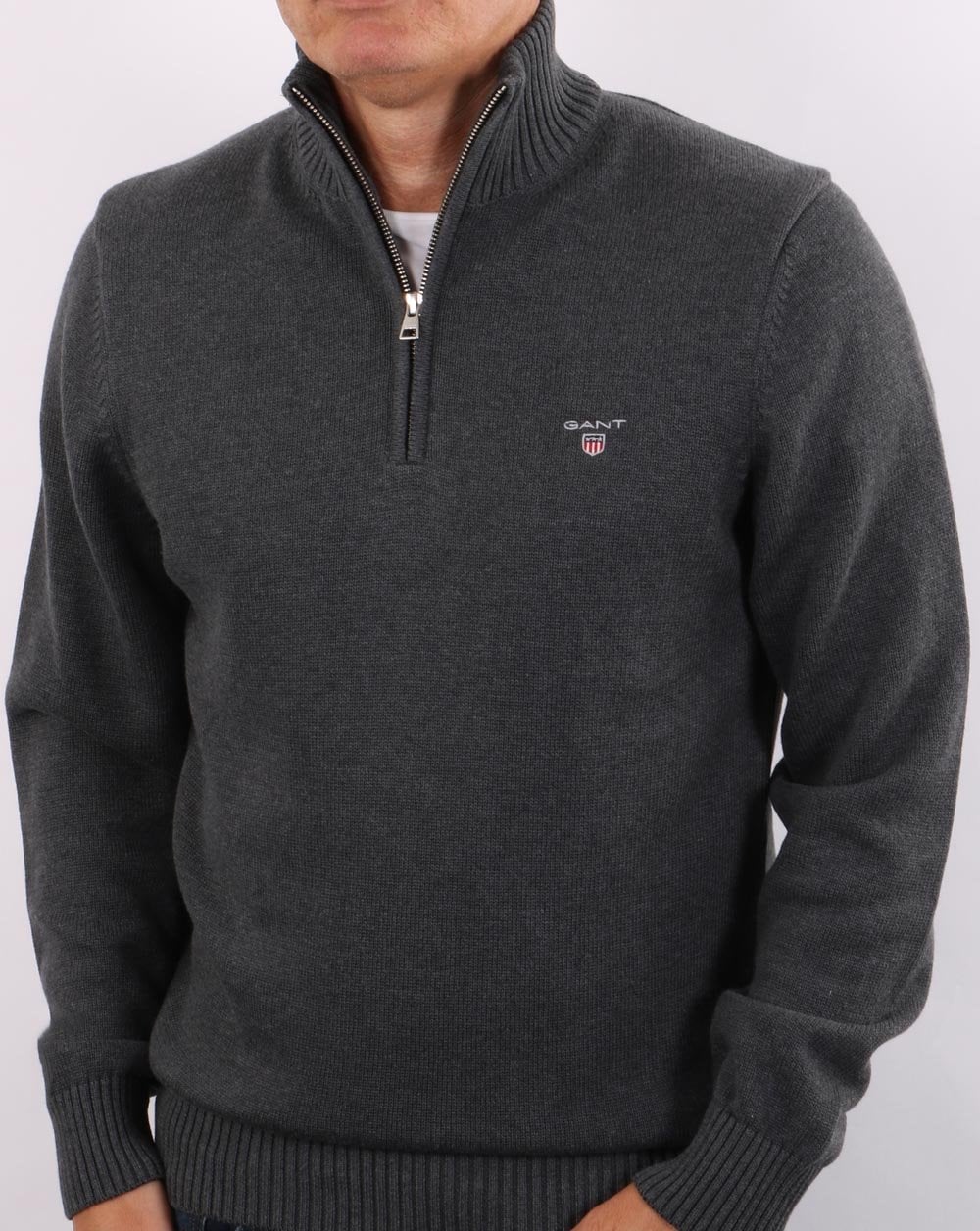 Gant Casual Cotton Half Zip Dark Grey - Image 3