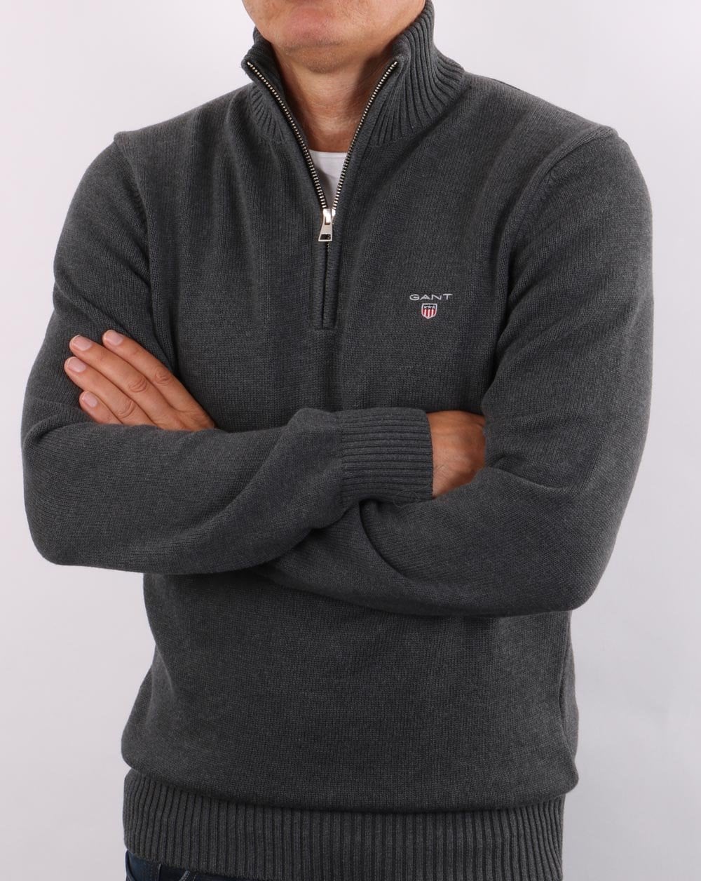 Gant Casual Cotton Half Zip Dark Grey - Image 4