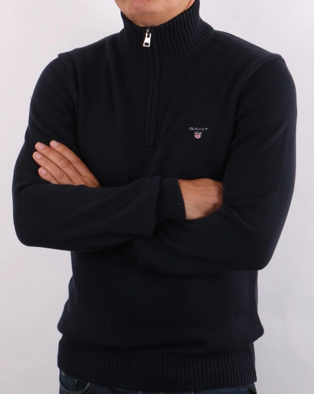 Gant Casual Cotton Half Zip Navy - Image 3