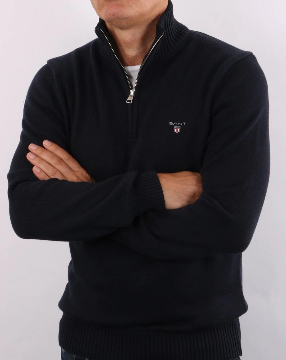Gant Casual Cotton Half Zip Navy - Image 4