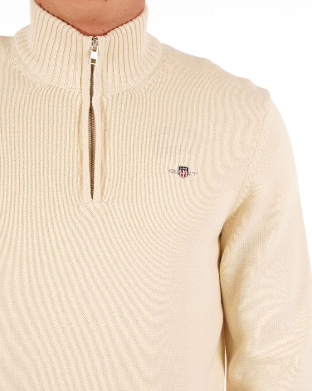 Gant Casual Cotton Half Zip Sweater Cream - Image 3