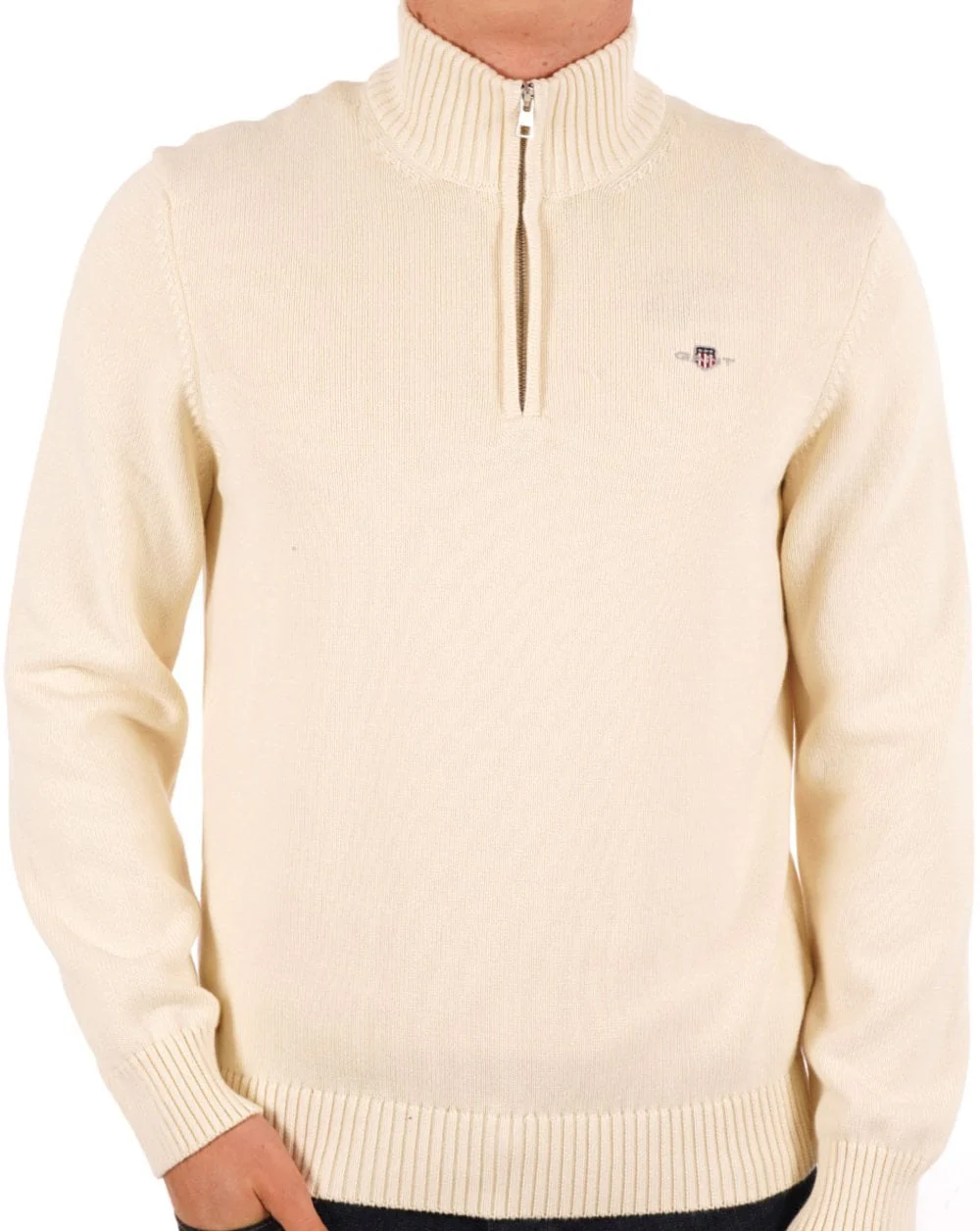 Gant Casual Cotton Half Zip Sweater Cream - Image 4