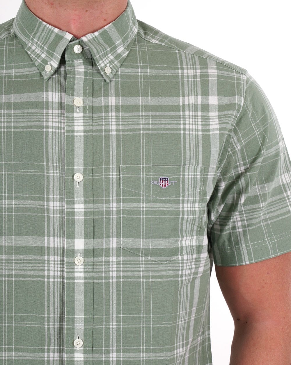 Gant Check Cotton Linen SS Shirt Green - Image 2
