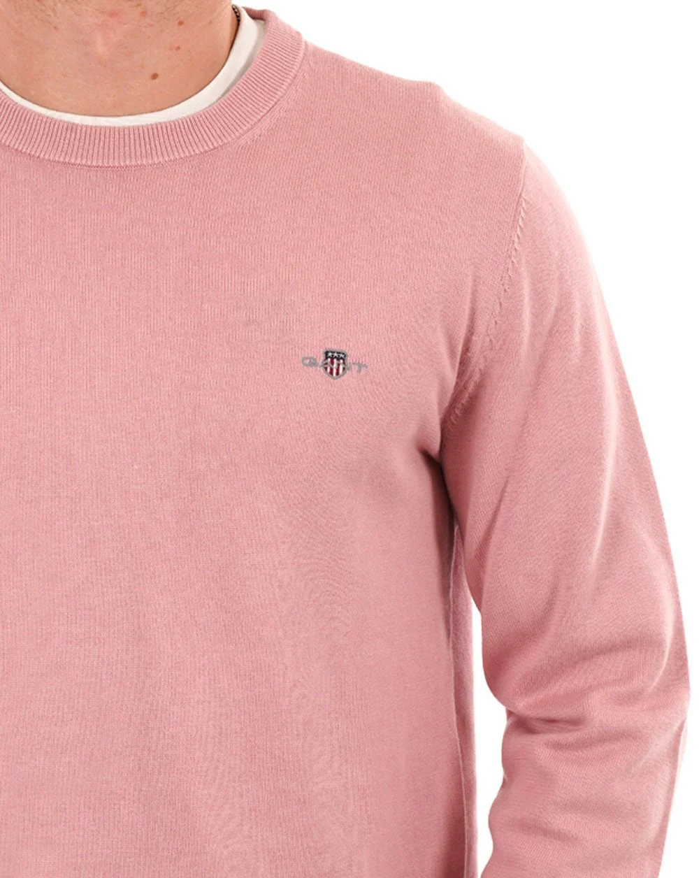 Gant Classic Cotton Crew Neck Jumper Dusty Pink - Image 2