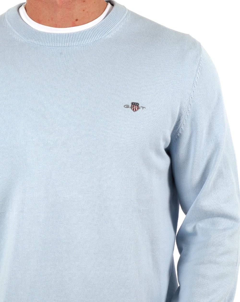 Gant Classic Cotton Crew Neck Jumper Fresh Blue - Image 2