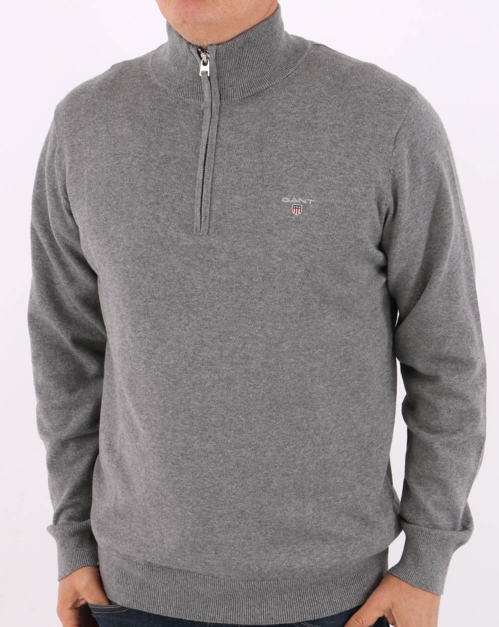 Gant Classic Cotton Half Zip Grey Marl - Image 2