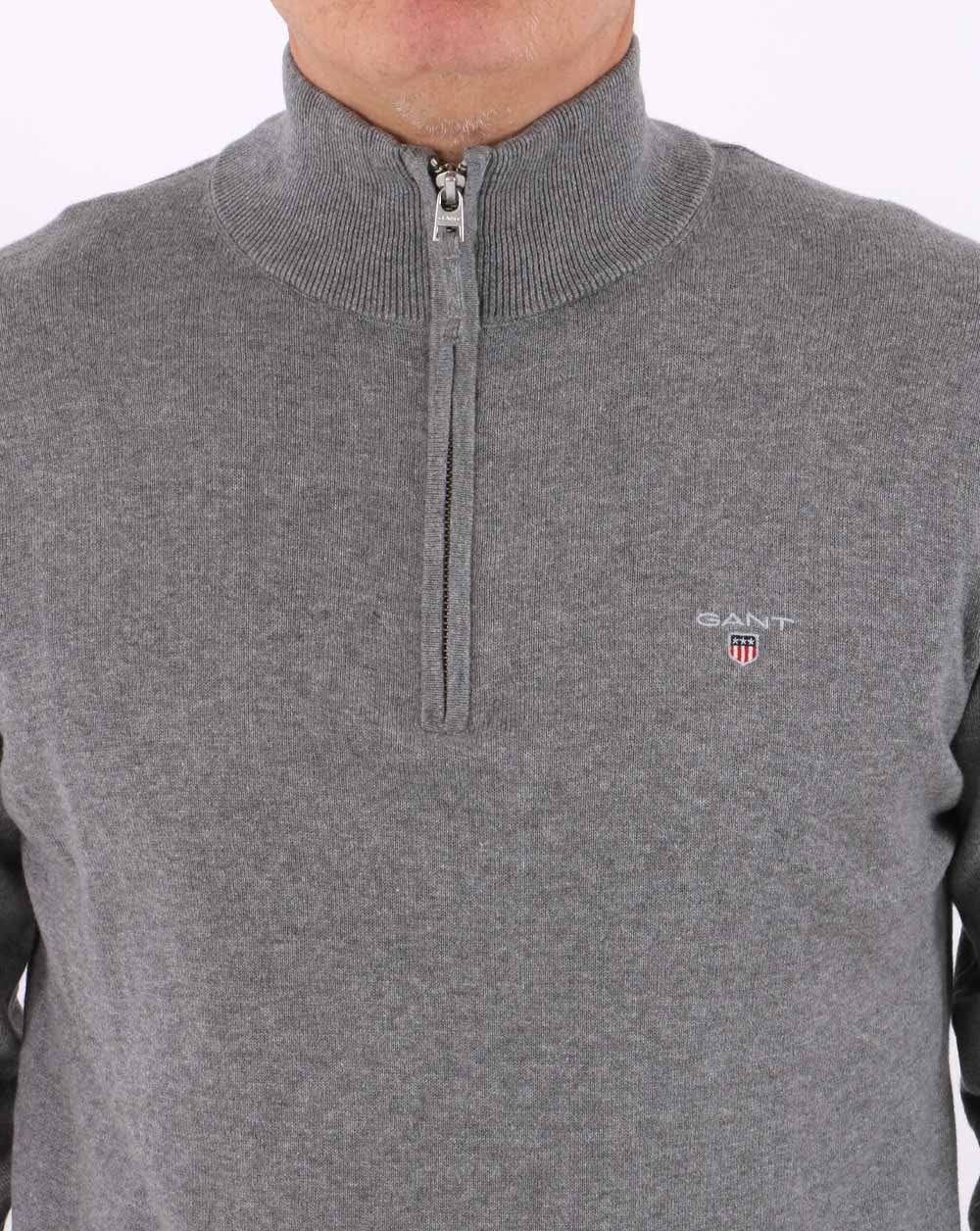 Gant Classic Cotton Half Zip Grey Marl - Image 3