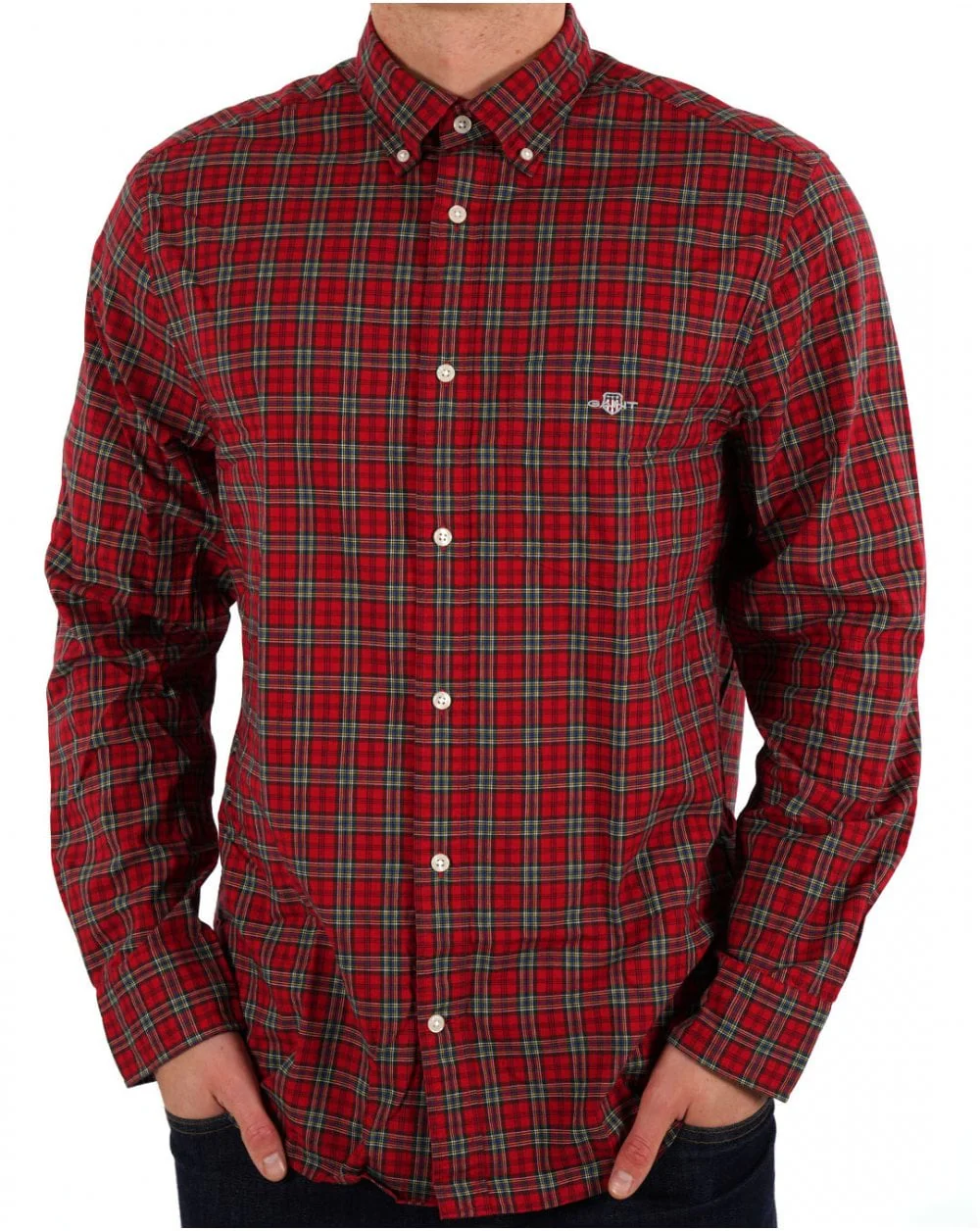 Gant Poplin Tartan Shirt Ruby Red - Image 3