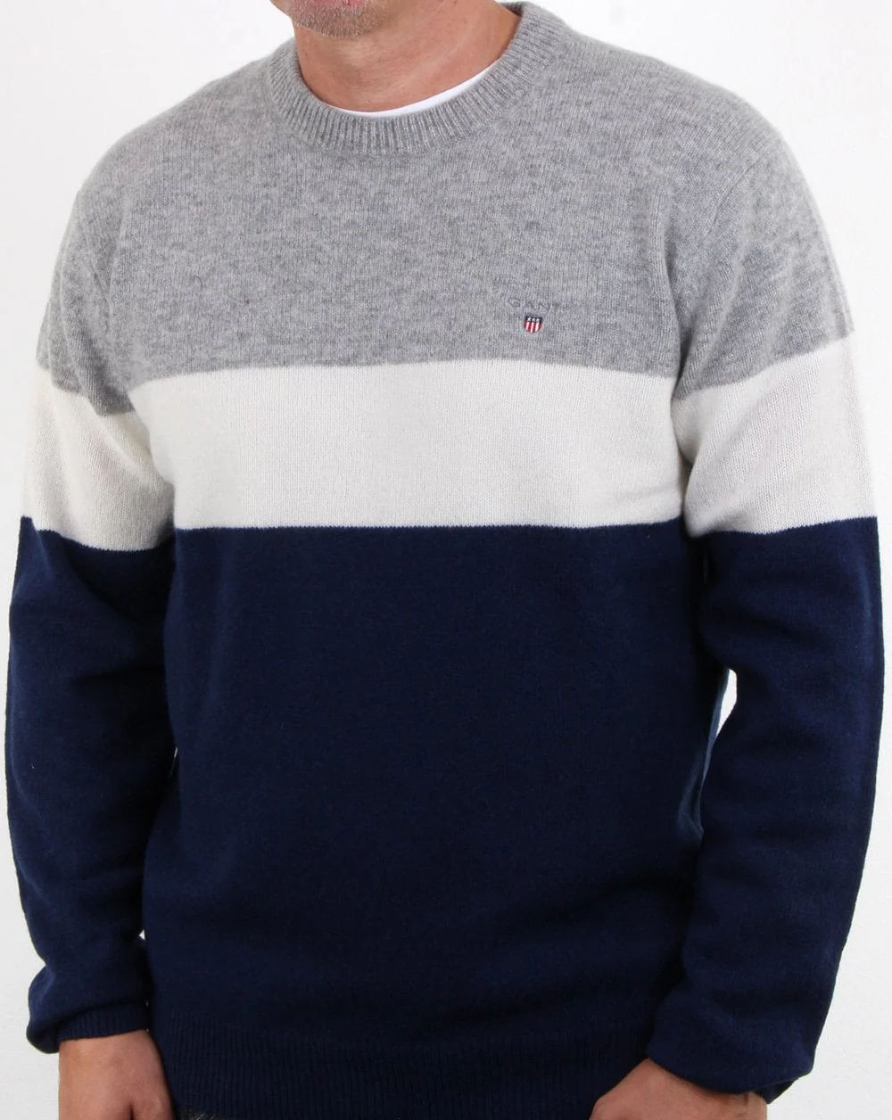 Gant Colourblock Stripe Crew Jumper Evening Blue